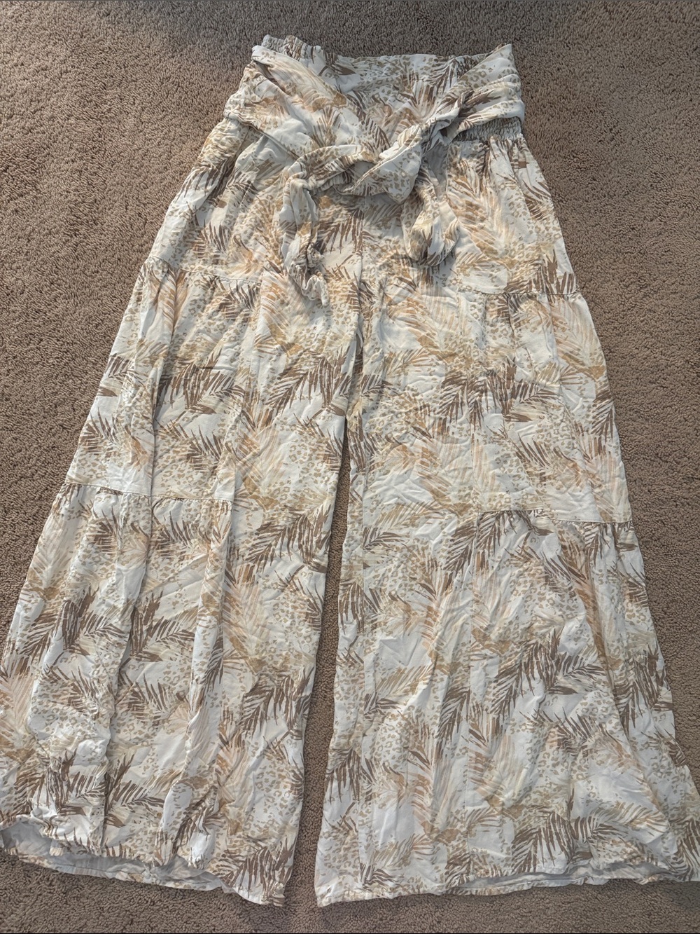 Sincerely Jules Cream & Brown Wide Leg Tropical Pants